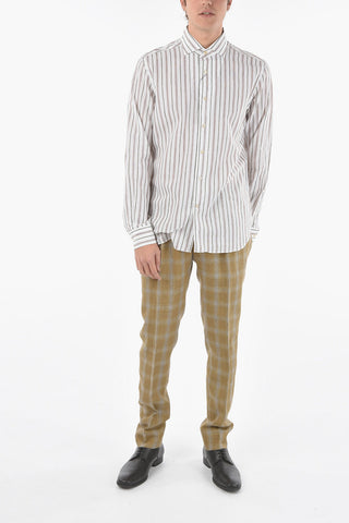 Pencil Striped Cotton Shirt with Spread Collar