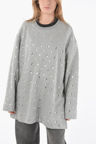 Felpa Girocollo Oversized HARRIS in Cotone con Cristalli All-Over