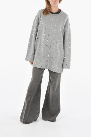 Felpa Girocollo Oversized HARRIS in Cotone con Cristalli All-Over
