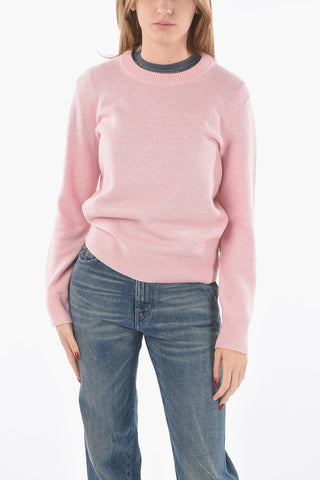 Crew Neck Sequined Pacth Cashmere Sweater