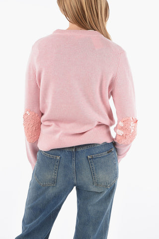 Crew Neck Sequined Pacth Cashmere Sweater