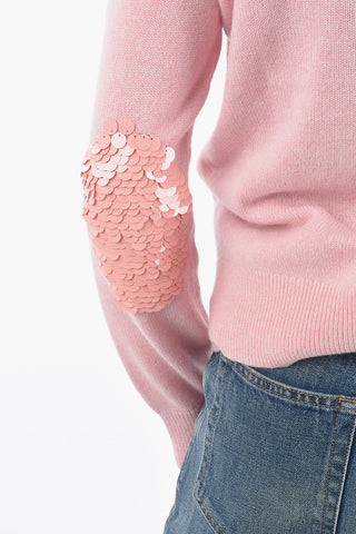 Crew Neck Sequined Pacth Cashmere Sweater