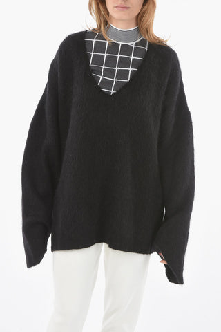 Boiled-wool Oversized V-neck Sweater