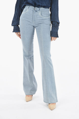 Light-wash Flared Jeans with Embroidery embellishment