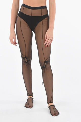 Stretch Tulle High-wasited Tights Embellished with Strings and Cut-out Detailing