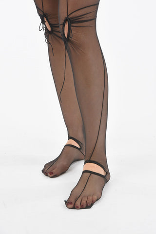 Stretch Tulle High-wasited Tights Embellished with Strings and Cut-out Detailing