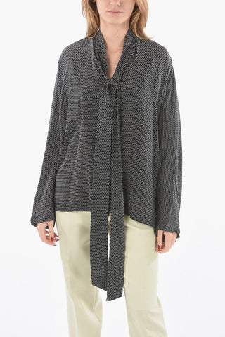 Silk Tie-neck Blouse with Chain-print
