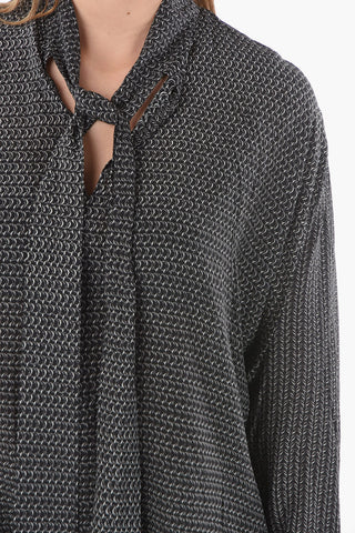 Silk Tie-neck Blouse with Chain-print