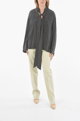 Silk Tie-neck Blouse with Chain-print