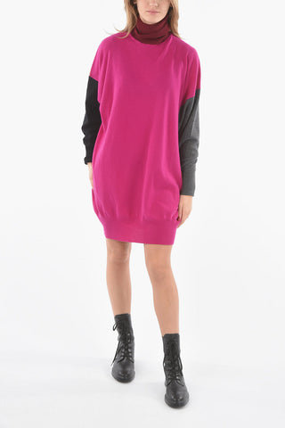 Turtleneck Cashmere Blend Multicolor Knitted Dress