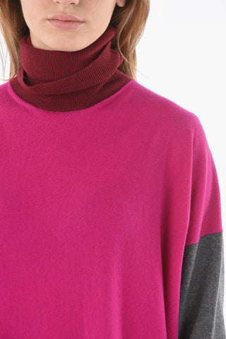 Turtleneck Cashmere Blend Multicolor Knitted Dress