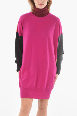 Turtleneck Cashmere Blend Multicolor Knitted Dress