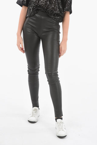 Leggings in Pelle con Elastico in Vita