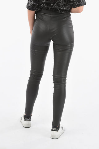 Leggings in Pelle con Elastico in Vita