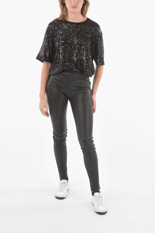 Leggings in Pelle con Elastico in Vita