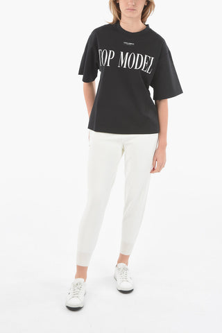 Crewneck TOP MODEL T-shirt with Lettering Print