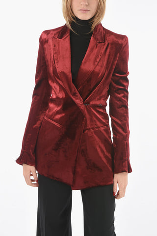 Velour CALICO Double-breasted Blazer with Hook Closure and Peak Lapel