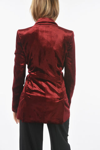 Velour CALICO Double-breasted Blazer with Hook Closure and Peak Lapel