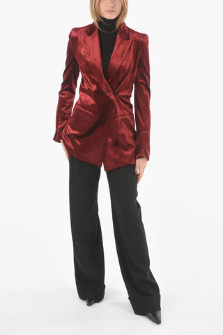 Velour CALICO Double-breasted Blazer with Hook Closure and Peak Lapel