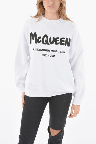 Brushed Cotton Crewneck Sweatshirt with Lettering Logo Print
