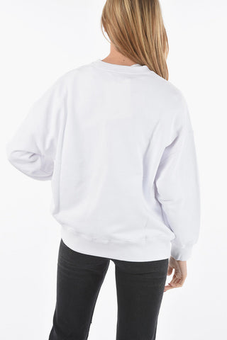 Brushed Cotton Crewneck Sweatshirt with Lettering Logo Print