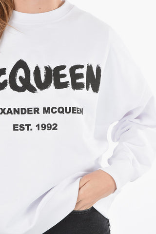 Brushed Cotton Crewneck Sweatshirt with Lettering Logo Print