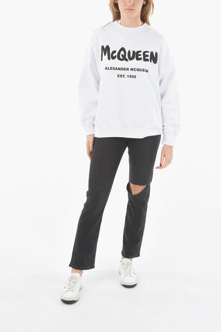 Brushed Cotton Crewneck Sweatshirt with Lettering Logo Print
