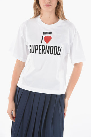 Crewneck I LOVE SUPERMODEL T-shirt with Debossed Lettering