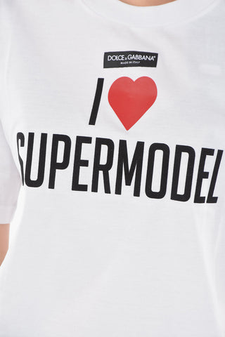 Crewneck I LOVE SUPERMODEL T-shirt with Debossed Lettering