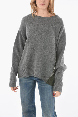 Crew Neck Patterned Detail Wool Pullover