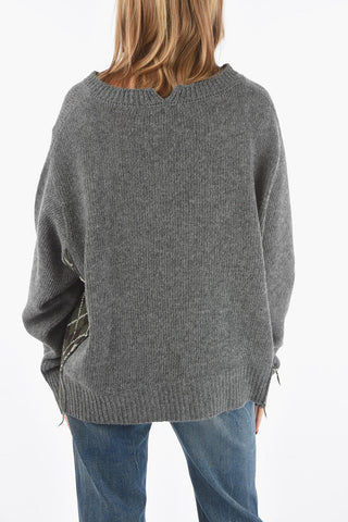 Crew Neck Patterned Detail Wool Pullover