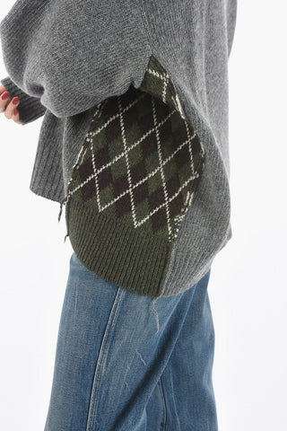 Crew Neck Patterned Detail Wool Pullover