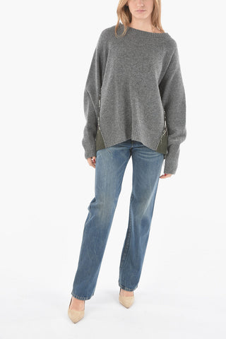 Crew Neck Patterned Detail Wool Pullover