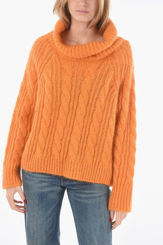 Maglia a Collo Alto in Misto Mohair Aran