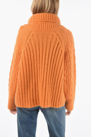 Maglia a Collo Alto in Misto Mohair Aran
