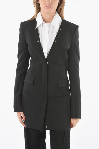 Abito Blazer Scollo a V in Misto Lana con Borchie decorative