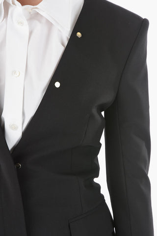 Abito Blazer Scollo a V in Misto Lana con Borchie decorative