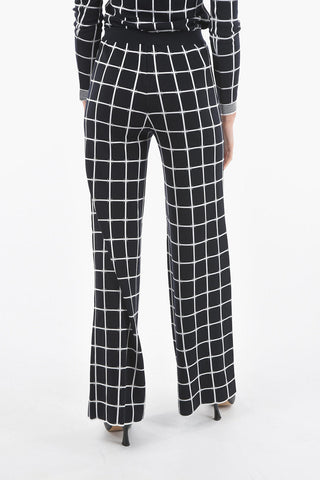 Pantaloni Flare in Jersey a Quadri Windowpane con Orlo Smerlato