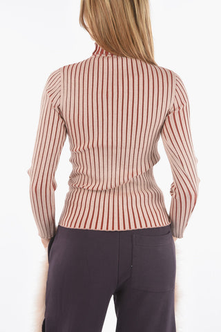 Maglia a Collo Alto a Coste Bicolore in Jersey Stretch 