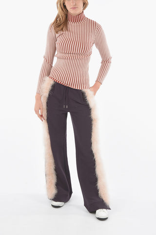 Maglia a Collo Alto a Coste Bicolore in Jersey Stretch 