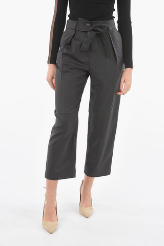 Virgin Wool HAYDEN Single-pleated Cropped Trousers with Ankle Slits