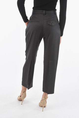 Virgin Wool HAYDEN Single-pleated Cropped Trousers with Ankle Slits
