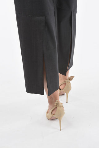 Virgin Wool HAYDEN Single-pleated Cropped Trousers with Ankle Slits