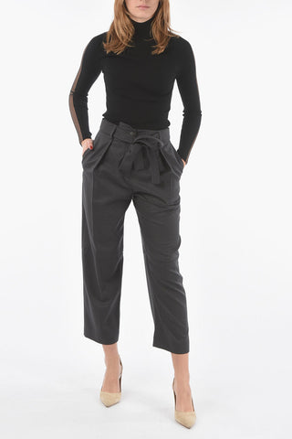 Virgin Wool HAYDEN Single-pleated Cropped Trousers with Ankle Slits