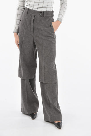 Virgin Wool Wide-leg High-waisted Pants with Cut-out Detailing
