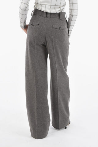 Virgin Wool Wide-leg High-waisted Pants with Cut-out Detailing