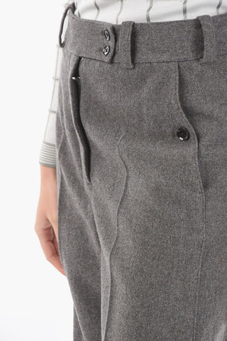 Virgin Wool Wide-leg High-waisted Pants with Cut-out Detailing