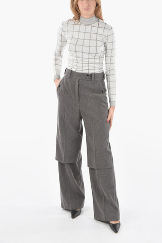 Virgin Wool Wide-leg High-waisted Pants with Cut-out Detailing