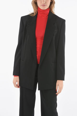 Gabardine-wool Buttonless Blazer with Notch lapel