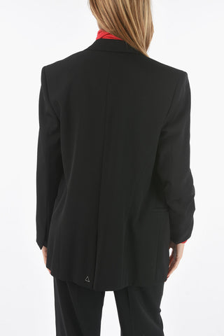 Gabardine-wool Buttonless Blazer with Notch lapel
